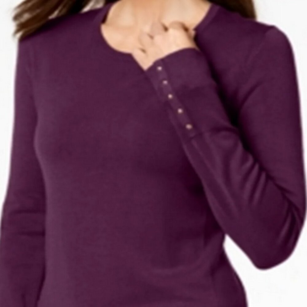 JM Collection Women's Studded-Cuff Crew Neck Sweater NWOT